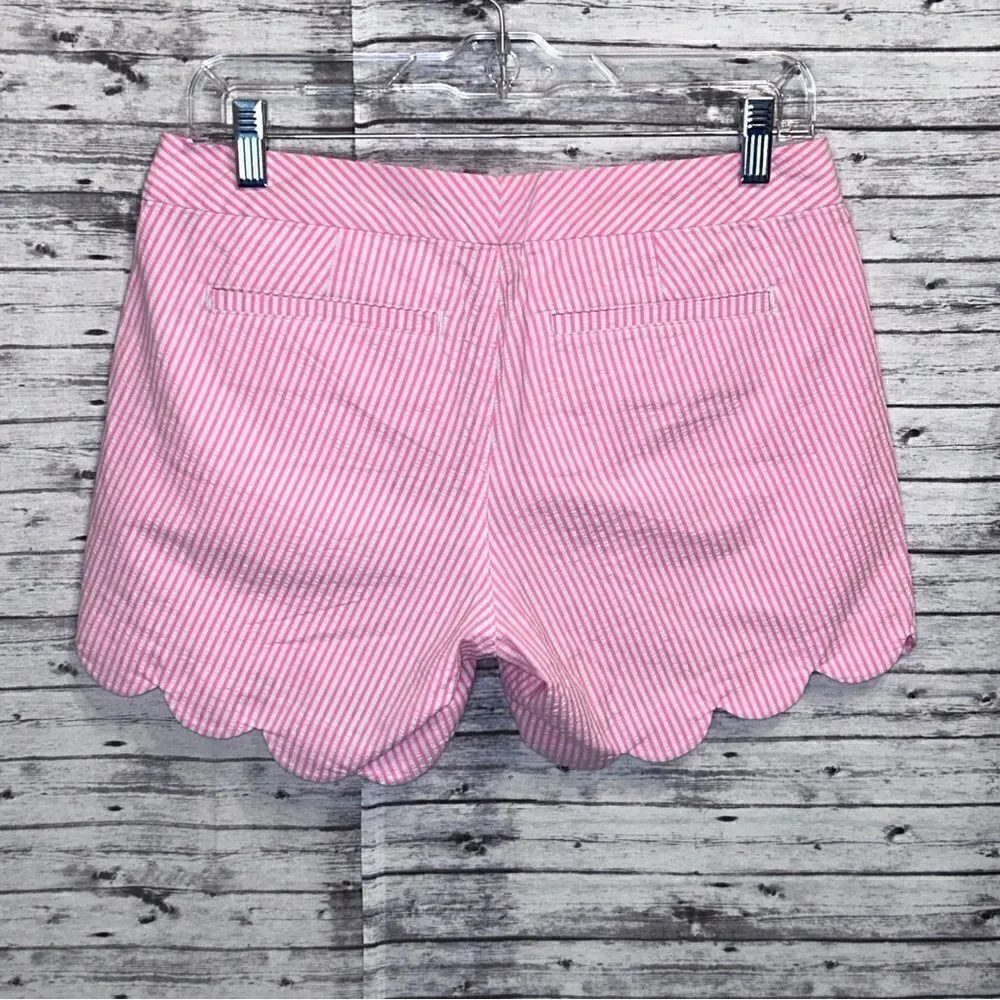 Lilly Pulitzer Buttercup Scalloped Hem Shorts Yarn Dyed Stripe Seersucker